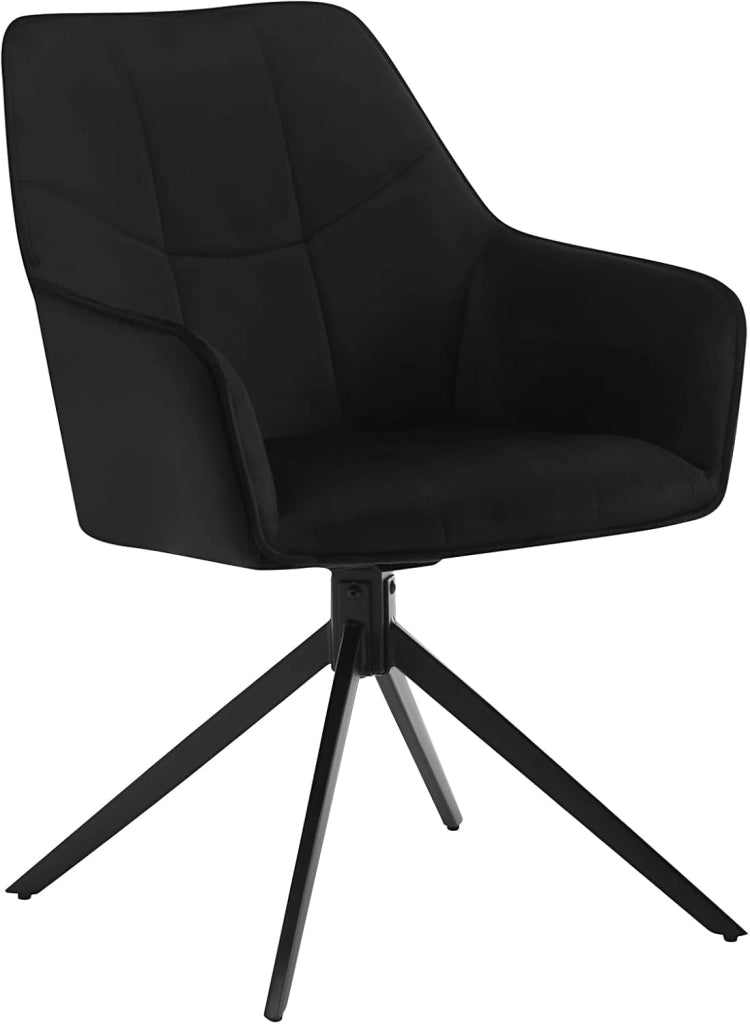 Sedia da Pranzo con Braccioli, Poltroncina con Gambe in Metallo, Sedia da Cucina con Schienale e Seduta Girevole, per Salotto, Studio, in Velluto, Grigio Scuro, EZS09dgr-1