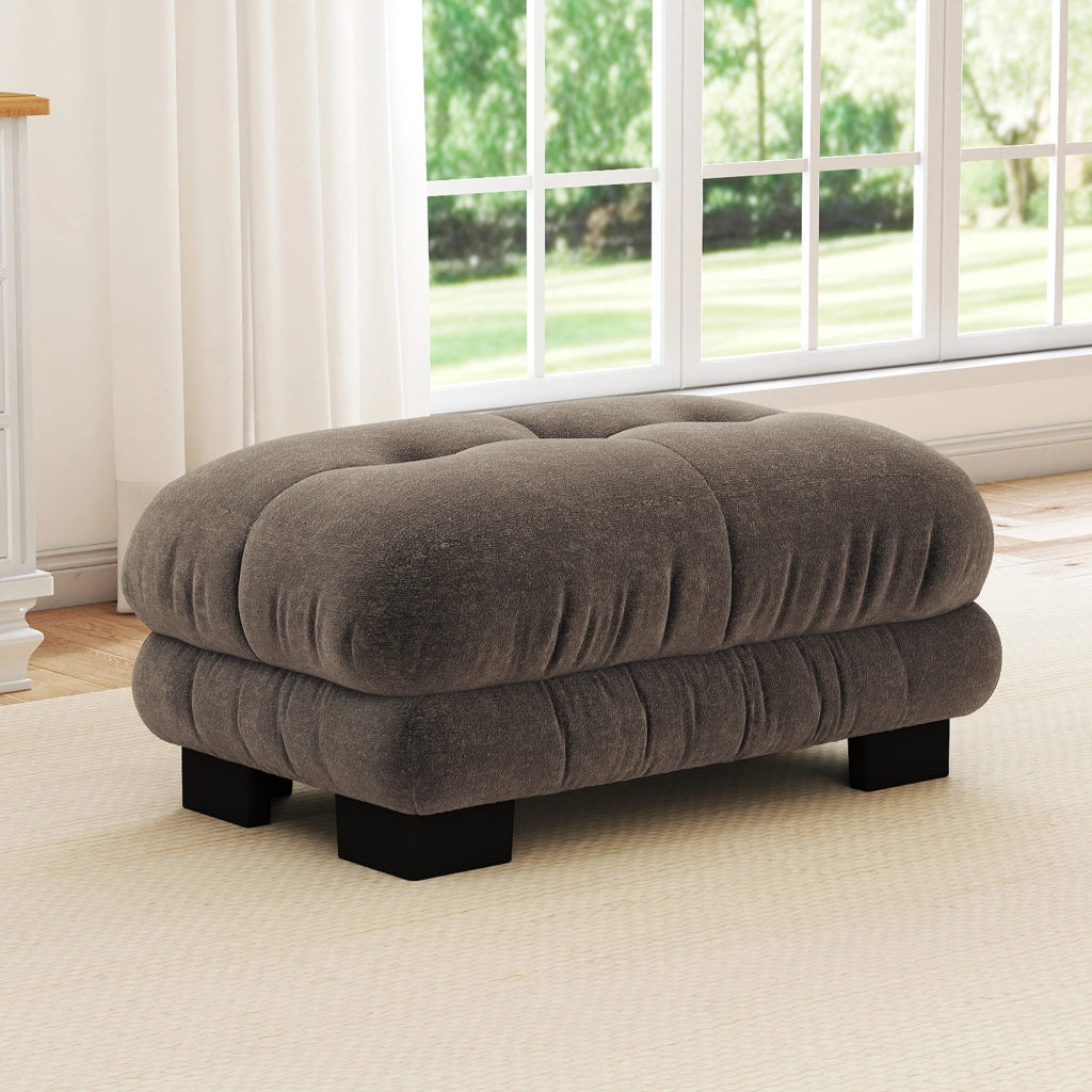 POUF in tessuto Chenille marrone, design arrotondato, 1 pezzo