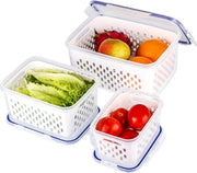 Contenitori di Stoccaggio per Prodotti Freschi con Cestelli di Scarico - Contenitori Plastici Reutilizzabili per Organizzare Cibo - Conserva Verdure e Frutta - Resistenti al Lavastoviglie e al Microonde