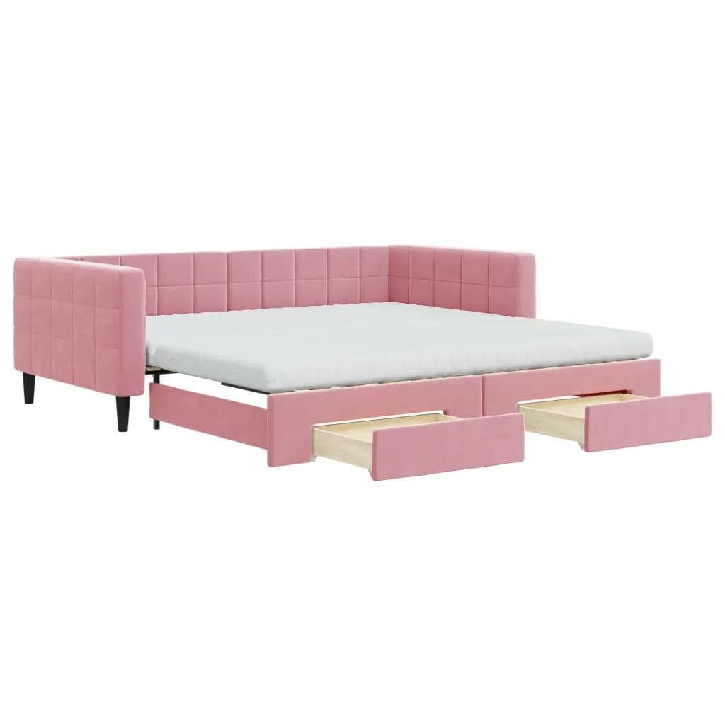 Divano Letto Estraibile con Cassetti Rosa 100x200 cm Velluto 3196773