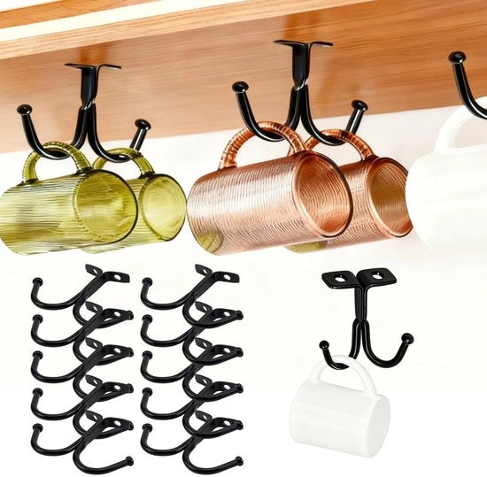 Set di contenitori per uncini da 10 - Contenitore per bicchieri neri - Rullo metallico per magazzino - Adatto per cucina e bagno - Spaziale - Utilizzo flessibile