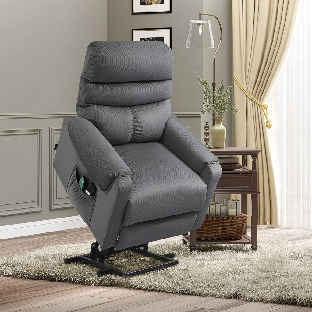 Poltrona Massaggiante Elettrica Reclinabile con Alzapersona e Riscaldamento ¨C ZephMum ¨C Tessuto Grigio Scuro