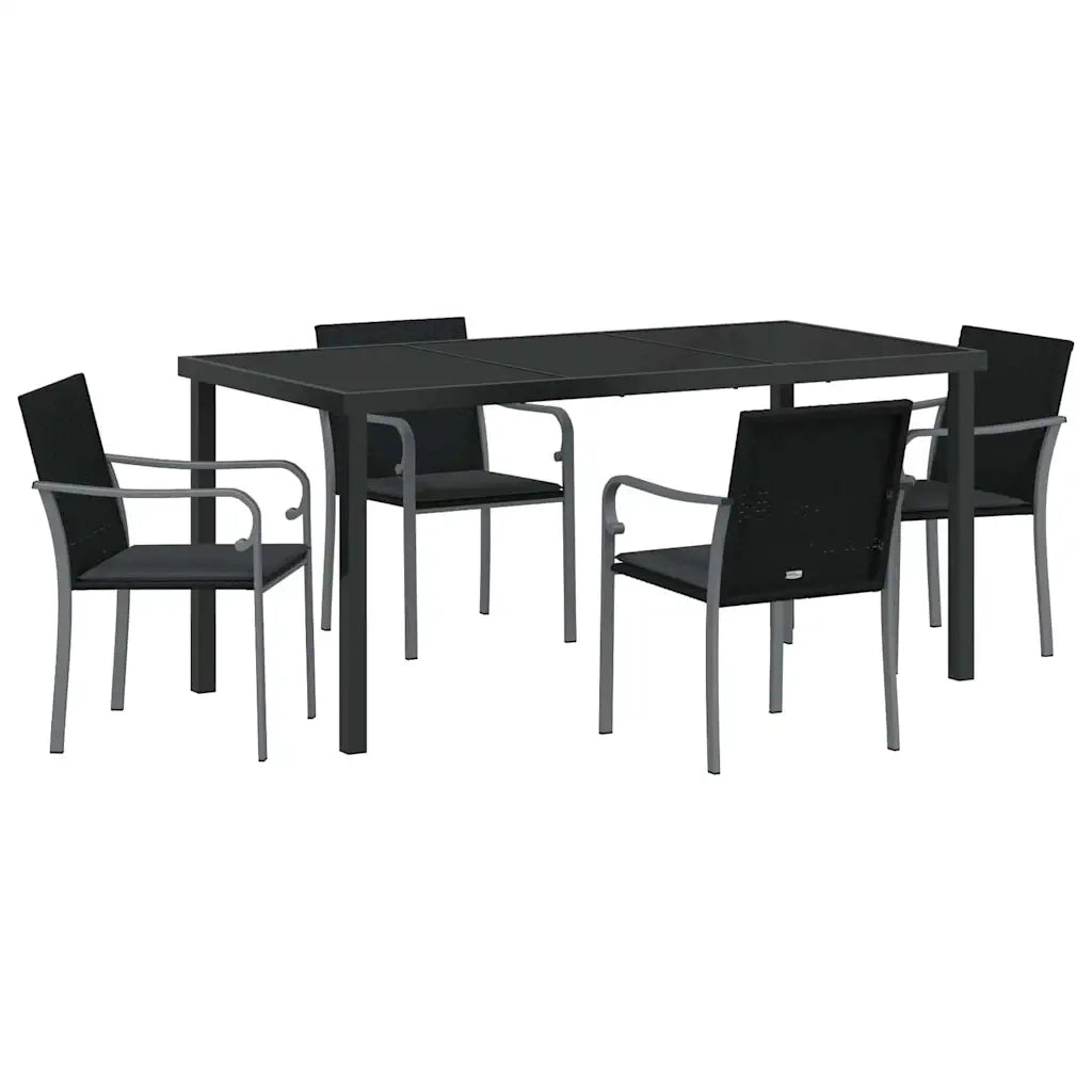 Set da Pranzo per Giardino 5 pcs Nero e Grigio Rattan in PE 3379054