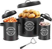 Contenitore per patate, contenitore per cipolle, contenitore per cipolle, scatole di riserva, grandi scatole di riserva in metallo, cucina, può conservare le patate a lungo (nero)