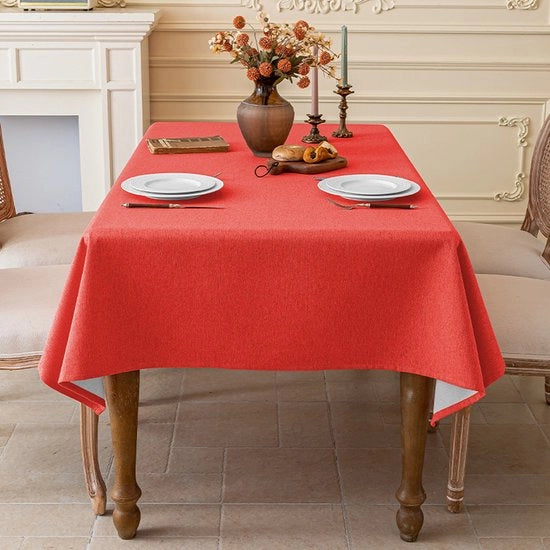 Tavolo con finitura in lino, lavabile, impermeabile, per sala da pranzo, giardino, festa, matrimonio o casa, 140 x 220 cm - Rosso fiammante
