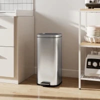 Pattumiera a Pedale da 30L con Secchio Rimovibile, in Metallo e PP, 29x36x59.5 cm, Argento