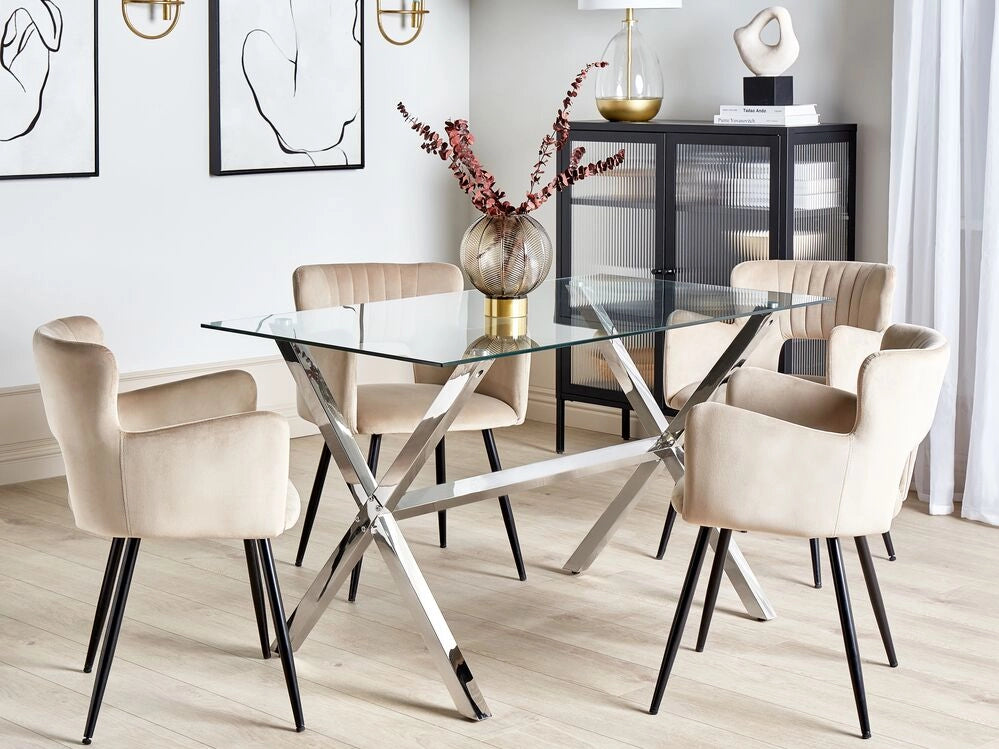 Tavolo da pranzo in vetro temperato argento 120 x 70 cm effetto marmo soggiorno moderno glam