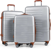 Set di Valigie Rigide 3 Pezzi, Set Valigia da Viaggio in ABS con TSA Lucchetto, Manico Telescopico in Alluminio e Ruote Piroettanti, 20", 24", 28" (Argento)