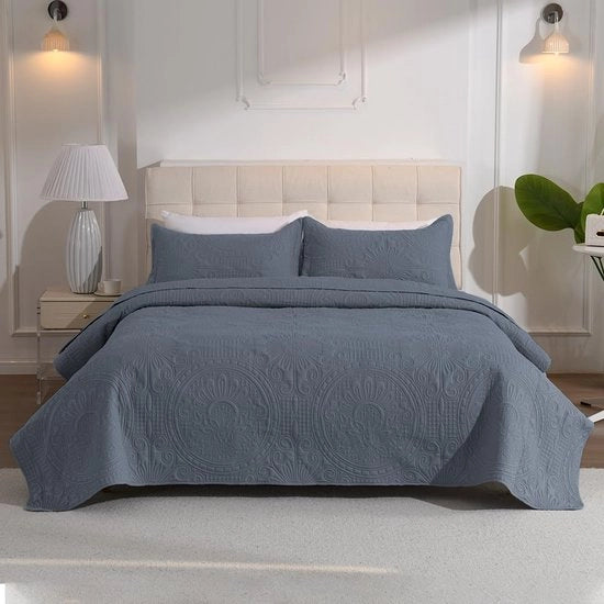 Bedsprei 200x220cm, Lakenbeschermingsdeken Slaapkamerdeken, Dubbelzijdig dekbedontwerp, Multifunzionale deken leggero per camera da letto e divano (blu-grigio)