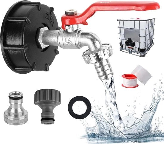 Valvola di scarico per serbatoio di acqua piovana - 1000L serbatoio di acqua - valvola a sfera in lega con connesso 1/2 pollice - adattatore per S60 x 6 valvola di acqua - accessori per serbatoio IBC