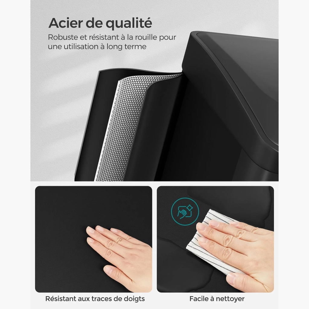 Pattumiera da cucina resistente con pedali e 3 scomparti per la raccolta differenziata in acciaio inox nero 12_0007238