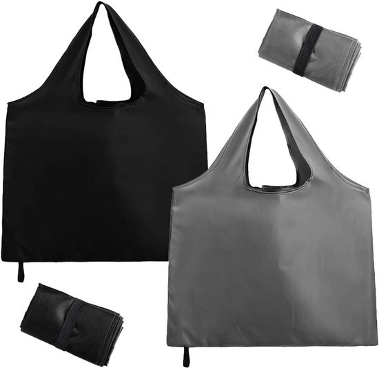 Borse da Spesa Pieghevoli - Borse Reutilizzabili con Design Stabile Lavabile - Nero/Grigio - 2 Pezzi - 56L x 43B cm