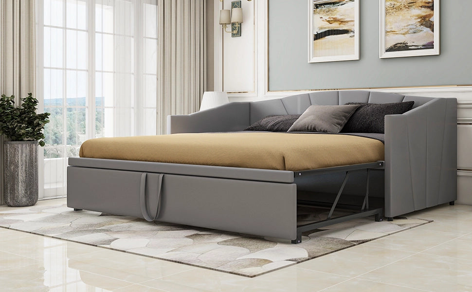 Letto a Divanetto Estraibile 90x200 cm e 180x200 cm con Rete in Tessuto Grigio