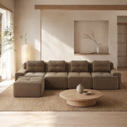 Divano modulare 4 posti con chaise longue a L 382x177x69 cm in corduroy marrone