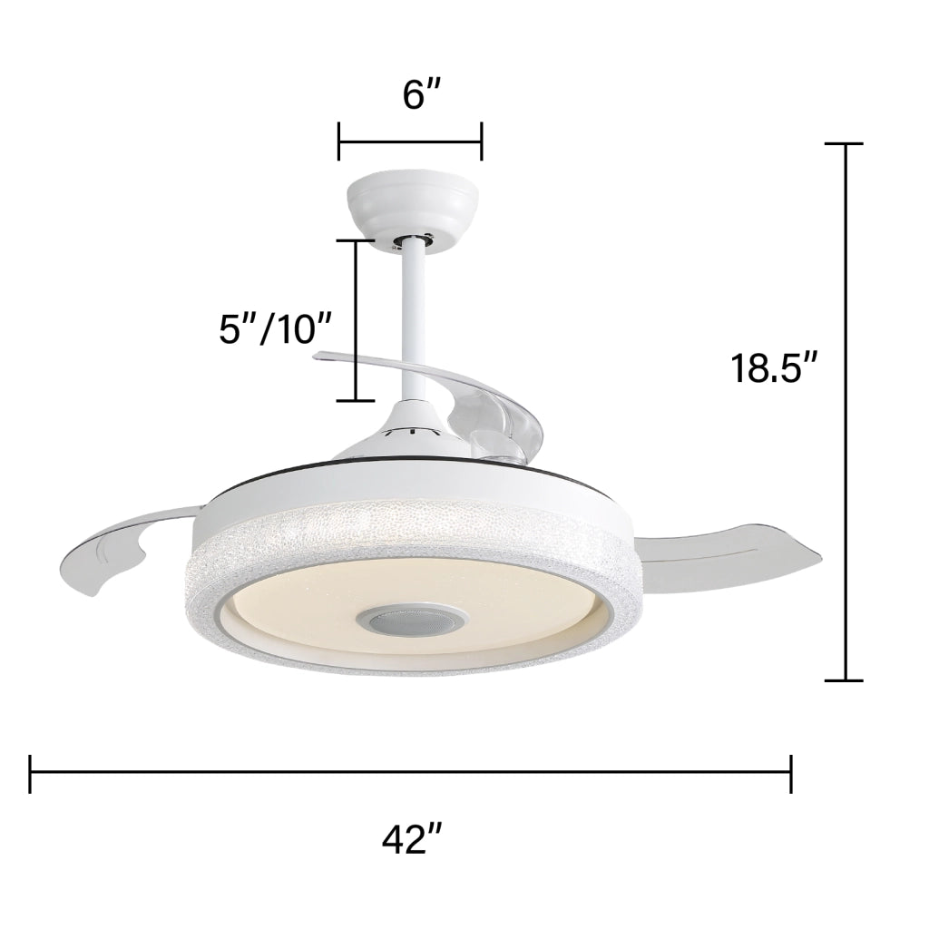 Ventilatore da soffitto con luce led 107 cm 3 colori temperatura rgb 32w 3 pale abs motore dc 220v