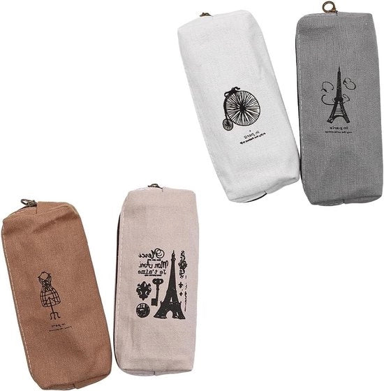 4 pezzi di cassetta in tela con chiusura a cerniera in stile vintage per portachiavi, monete, biglietti di banca