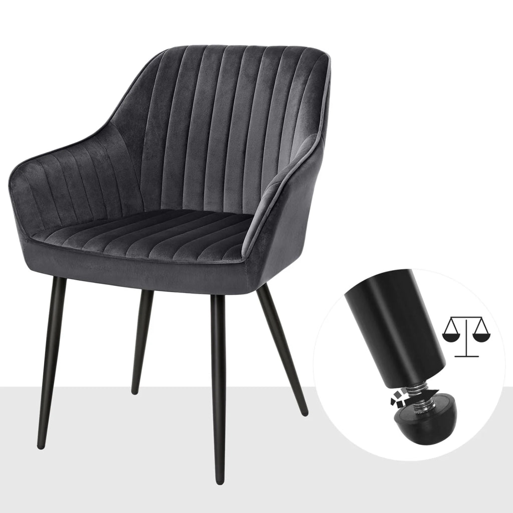 Sedia da pranzo poltrona seduta imbottita con braccioli larghezza seduta 49 cm gambe in metallo rivestimento in velluto portata 110 kg per soggiorno o camera da letto grigio 12_0004905