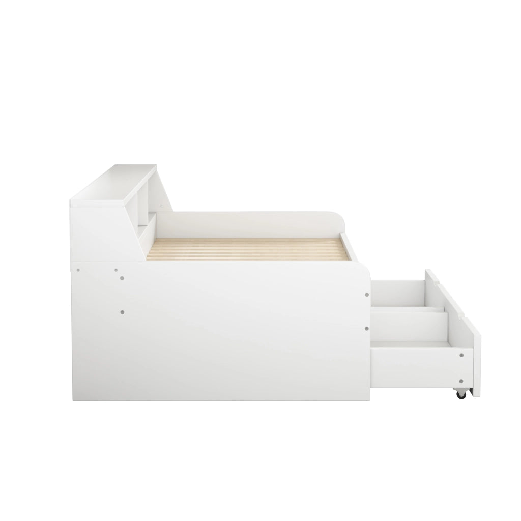 LETTO Daybed 90x200 cm con 2 cassetti e vani contenitore Bianco