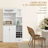 Mobile Dispensa con Portabottiglie, Armadietti, Ripiani e Cassetto, in Truciolato e Legno, 100x38x172 cm, Bianco