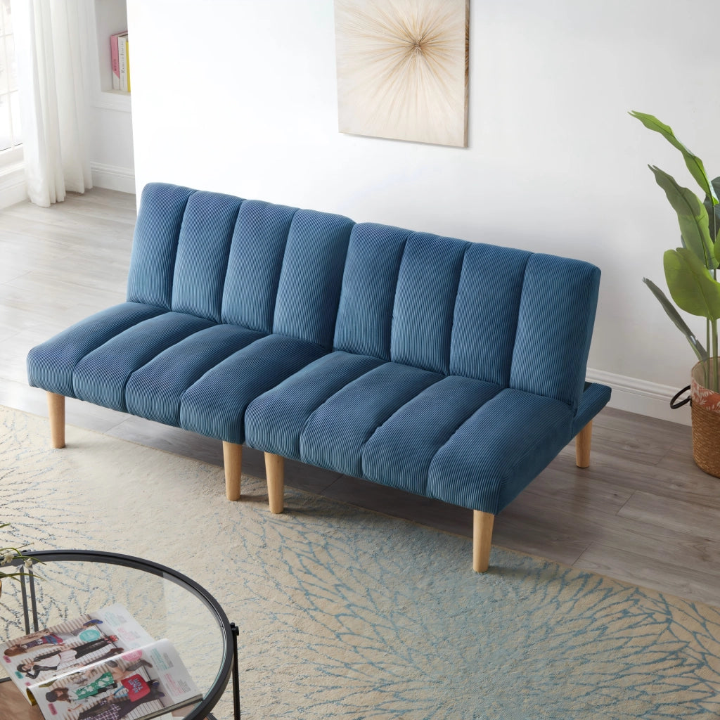 Divano letto 2 posti con schienale regolabile in 3 posizioni trasformabile in letto salvaspazio in corduroy blu