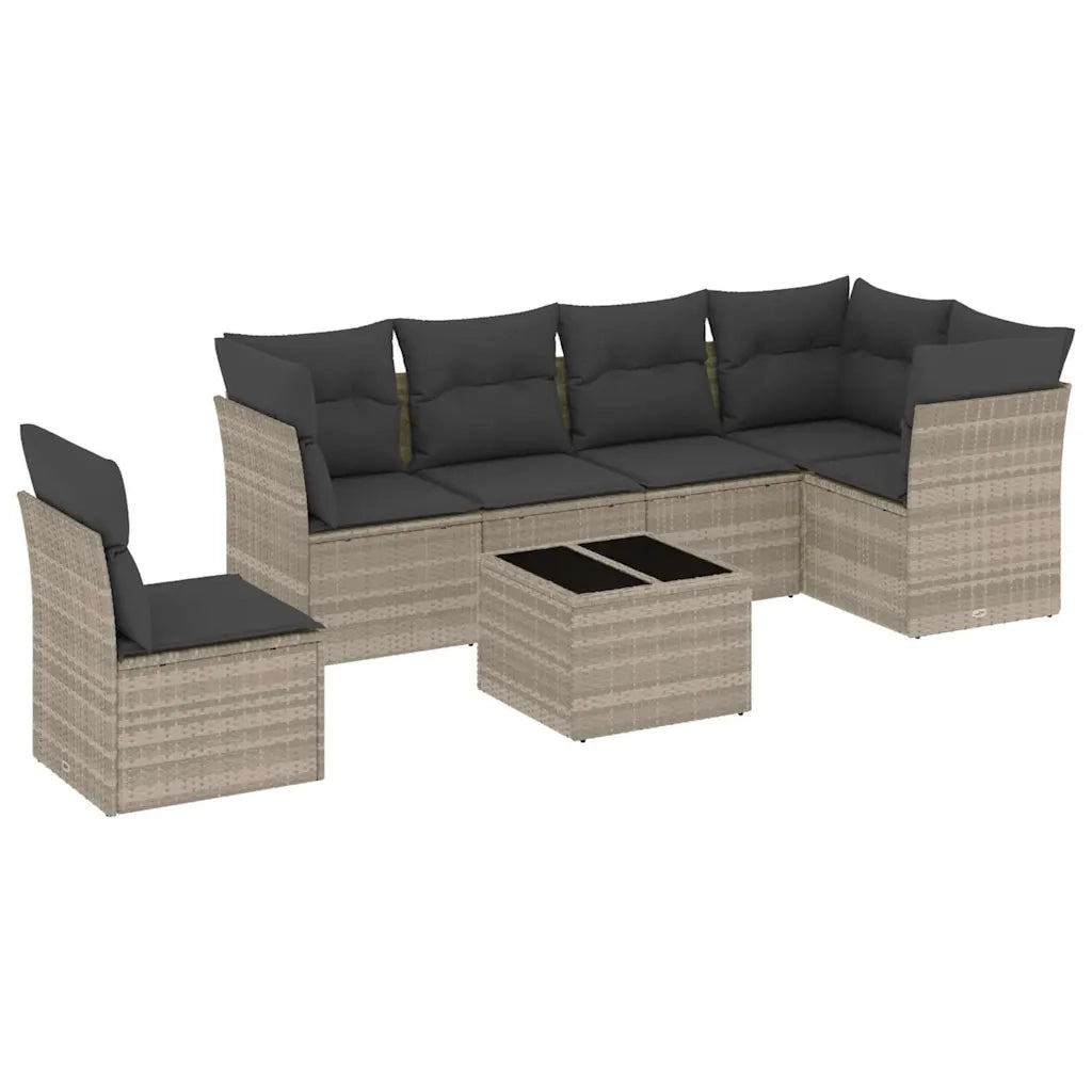 Set Divani da Giardino 7pz con Cuscini Grigio Chiaro Polyrattan