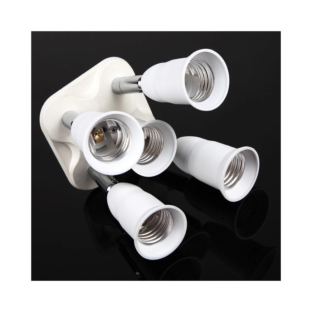Trade Shop - Portalampada Adattatore E27 5 In 1 Per Lampade Lampadine Attacchi Orientabili -