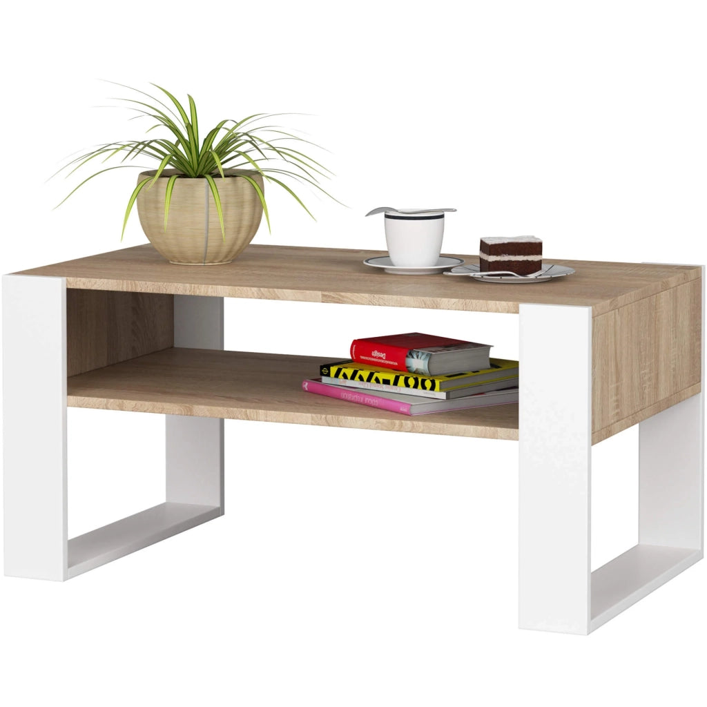 Tavolino da caffè AKORD DOMI Sonoma Quercia 92 cm Colore Bianco 92x53x45 cm