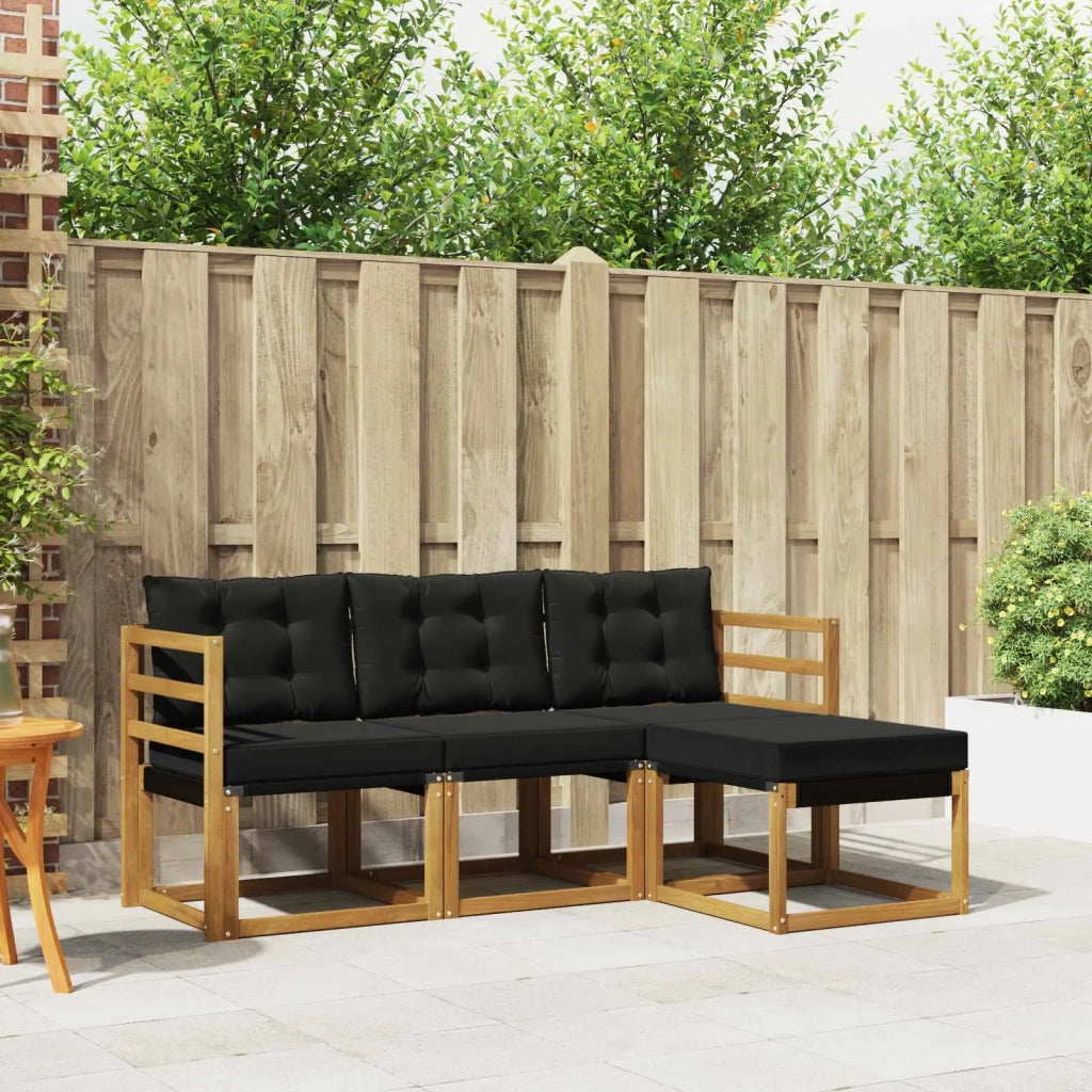 Set di divani da esterno con cuscino 4 pcs Naturale e Nero