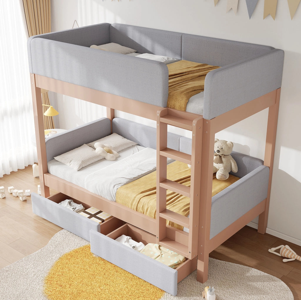 Letto a castello per bambini 90x200 cm grigio e naturale
