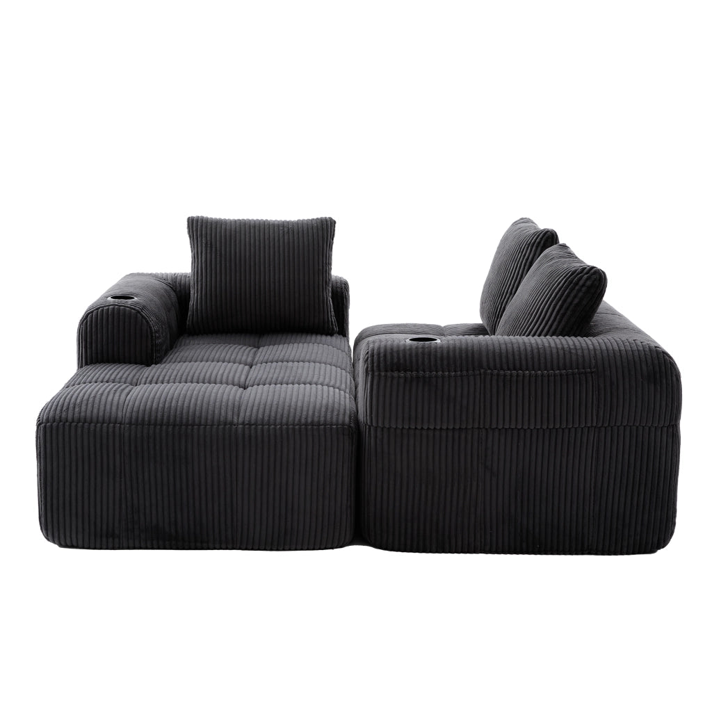 Divano Compatto in Tessuto a Coste con Cuscini ¨C MINIMAL ¨C Grigio Scuro
