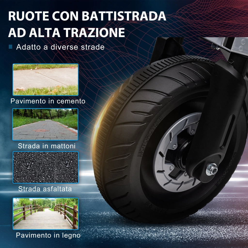 EasyComfort Moto Elettrica per Bambini 3-5 Anni in PP e Metallo con Rotelle, Clacson e Musica, 86x44x58 cm, Bianca e Nera