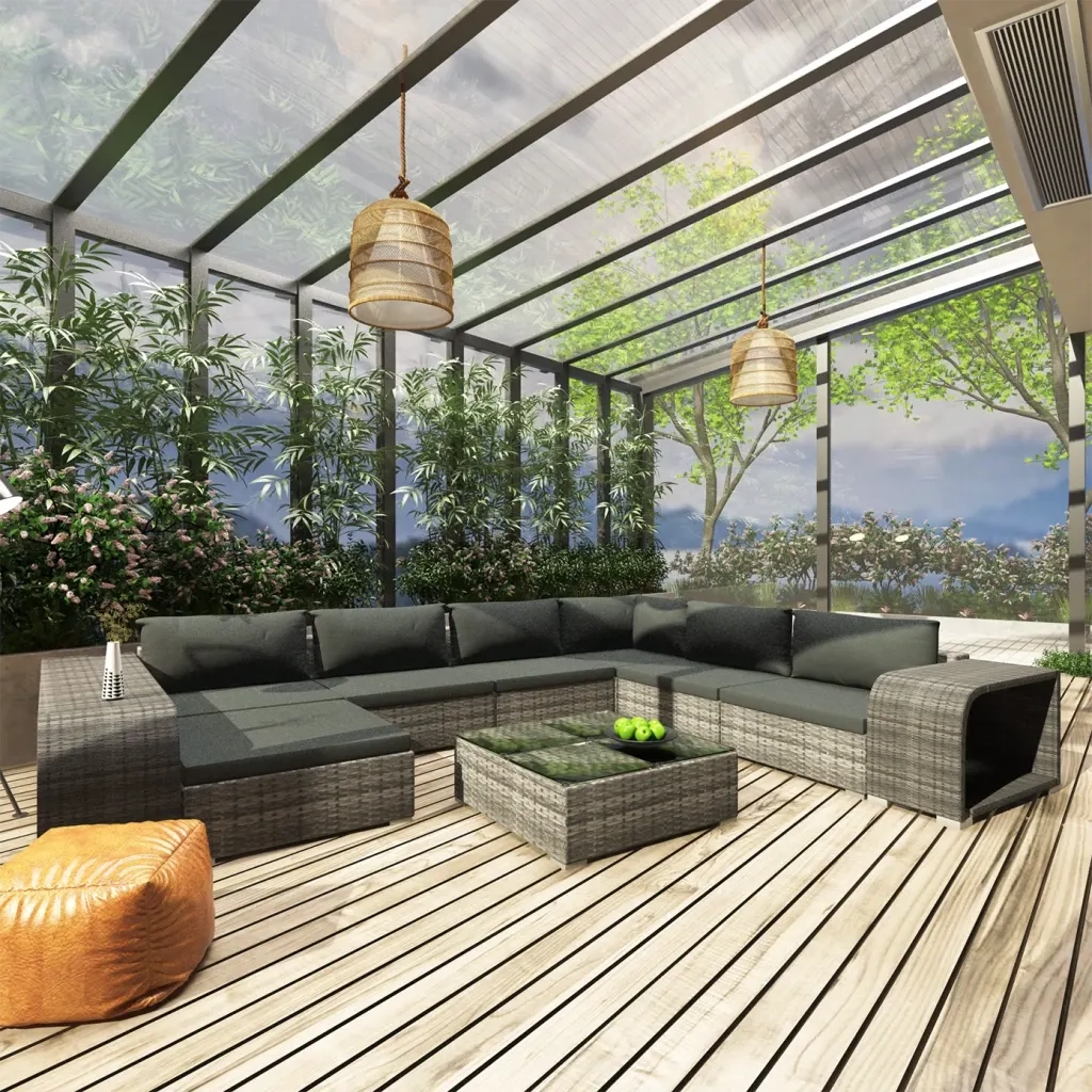 vidaXL Set Divani da Giardino 10 pz con Cuscini in Polyrattan Grigio