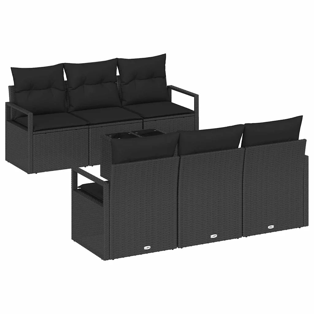 Set Divano da Giardino con cuscino 7 pcs Nero polyrattan 3354942