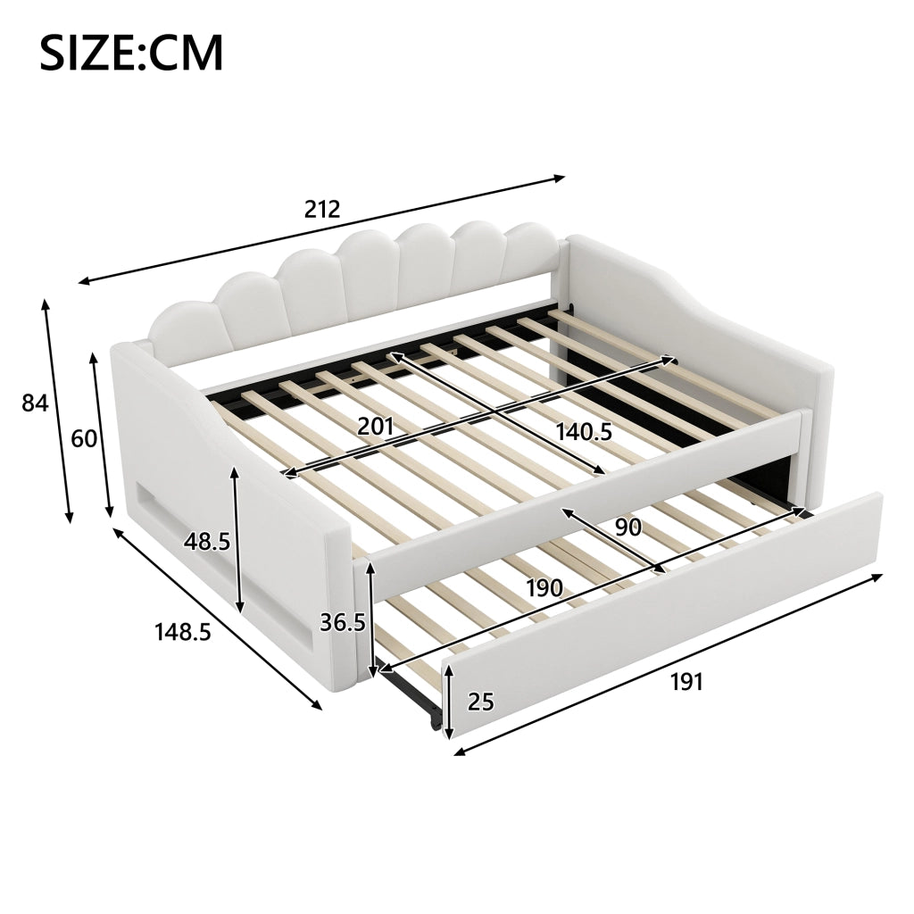 Tagesbett con funzione LED e letto estraibile in MDF impiallacciato e legno compensato 140x200 cm