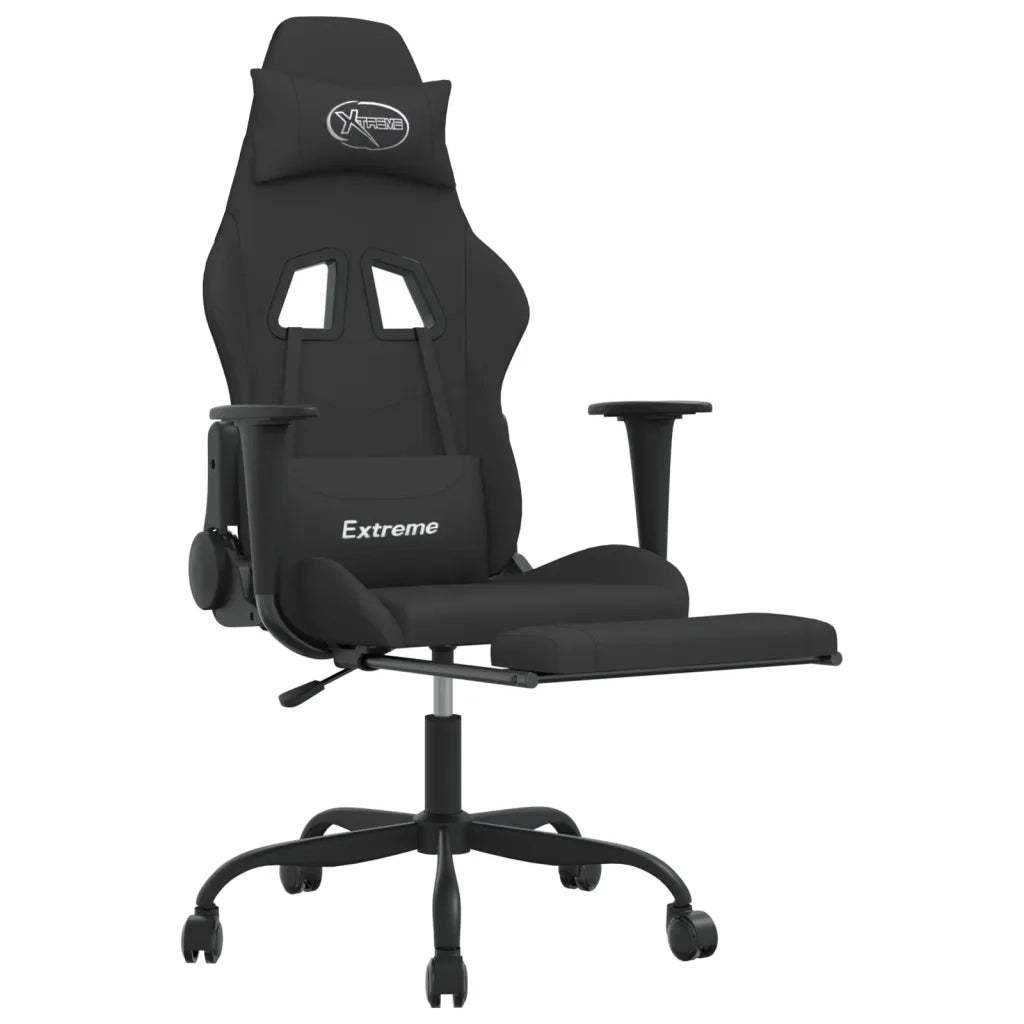 Sedia da Gaming Massaggio e Poggiapiedi Nero in Tessuto cod mxl 63603