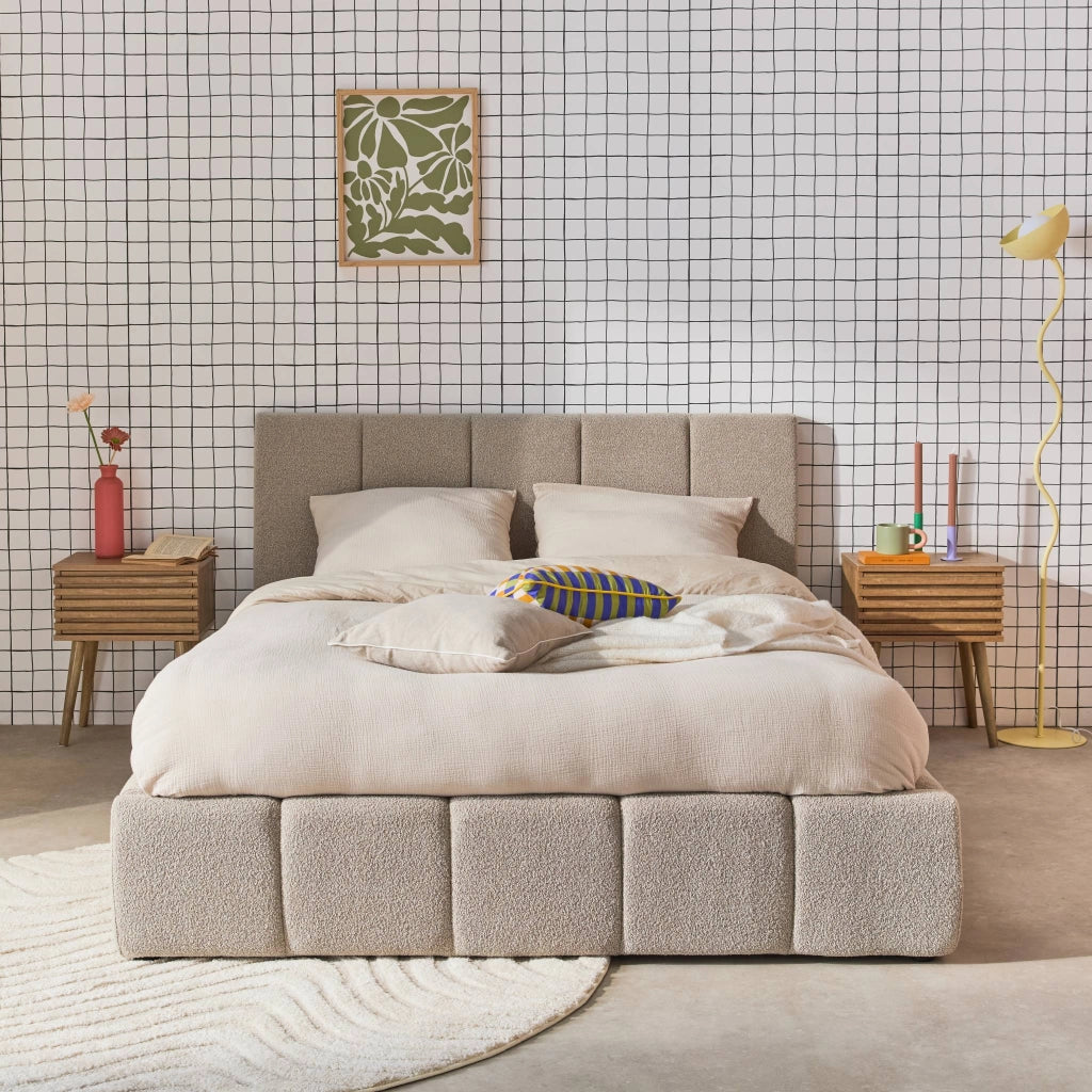 Struttura letto con contenitore e testiera 140cmx190cm, imbottita