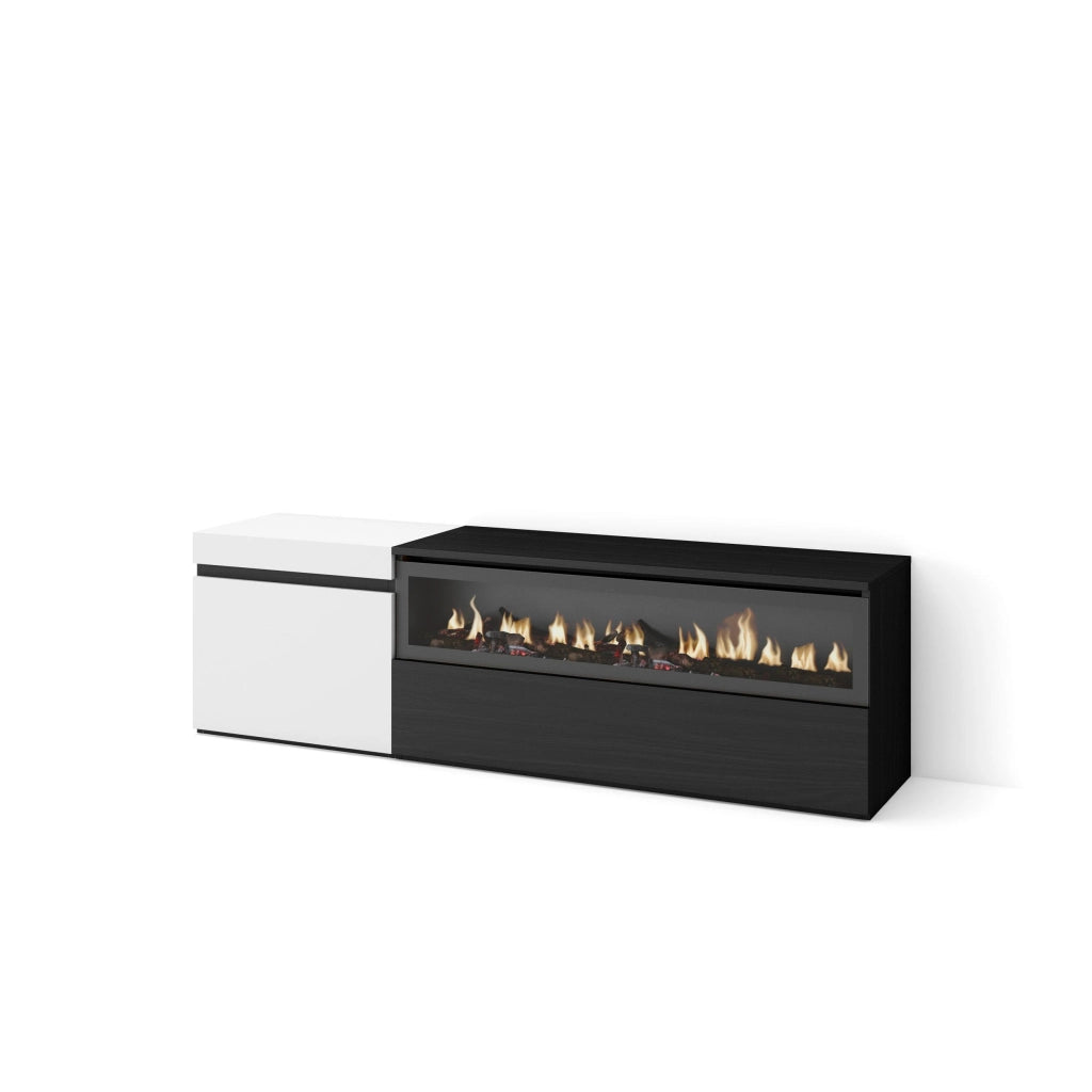 Mobile TV Soggiorno, 150x35x45cm, Per TV fino a 65", Camino elettrico, Bianco e nero RF2448