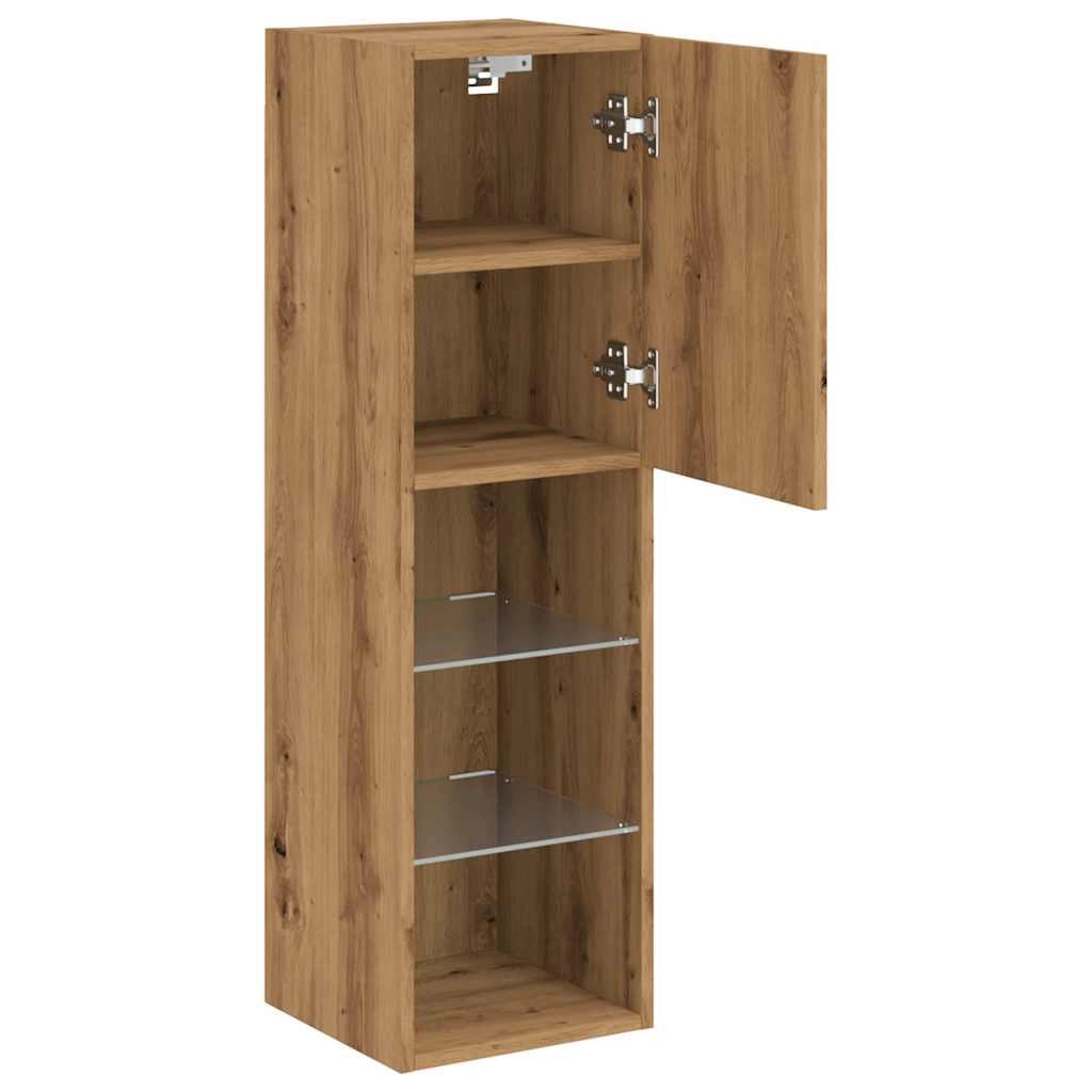 Mobile TV multimediale scaffale TV credenza mobile TV sala da pranzo soggiorno camera da letto con luci LED rovere lavorato a mano 30,5 x 30 x 102 cm marrone 02_0026704
