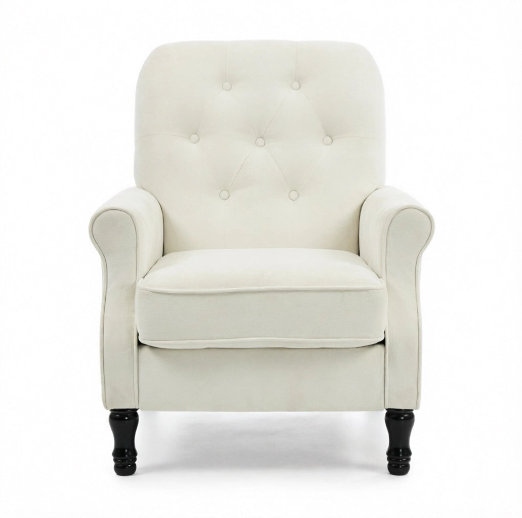 Poltrona 1 posto 69x75x90 cm in tessuto effetto lino crema, schienale capitonné