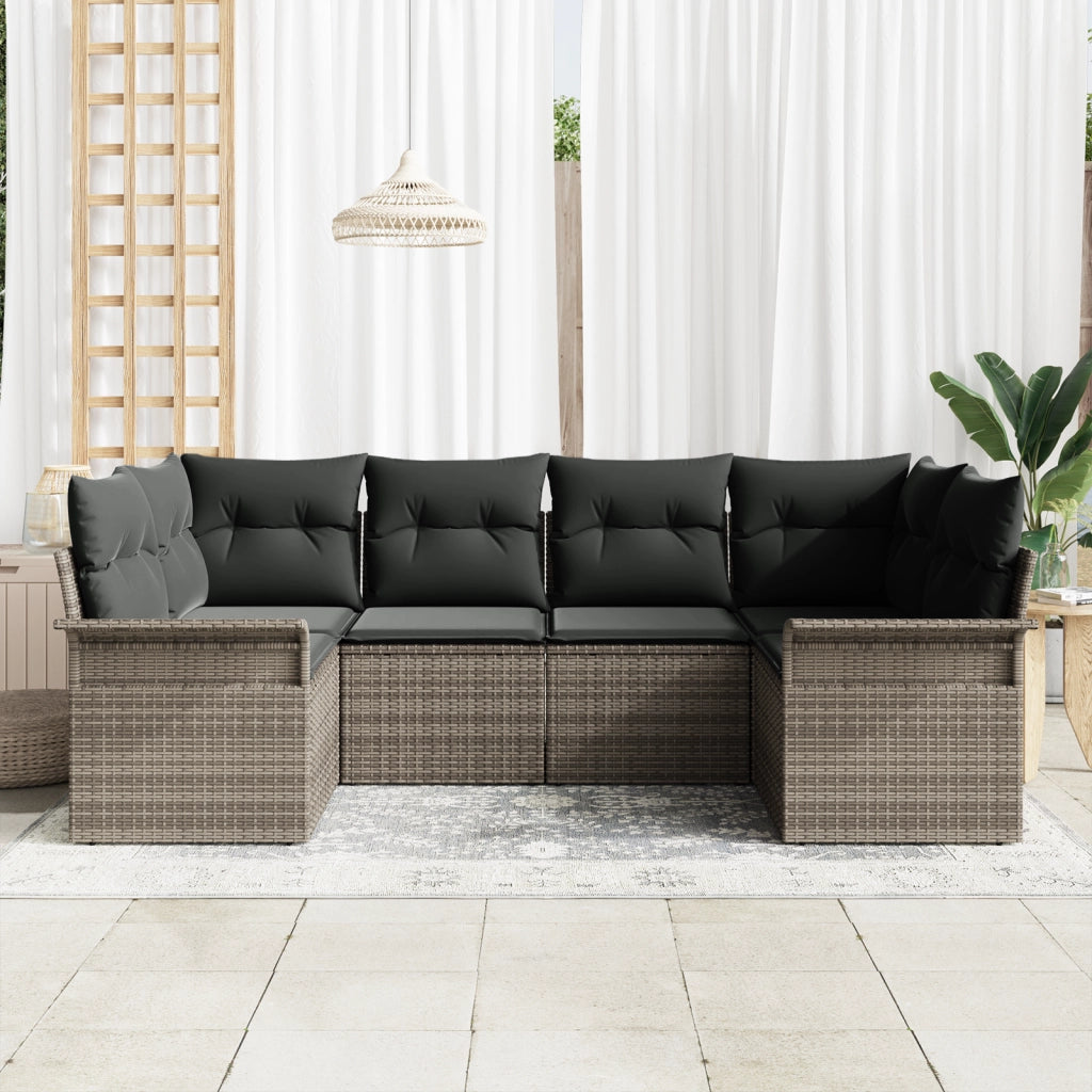 Set Divano da Giardino 6 Pezzi con Cuscini Grigio Polyrattan