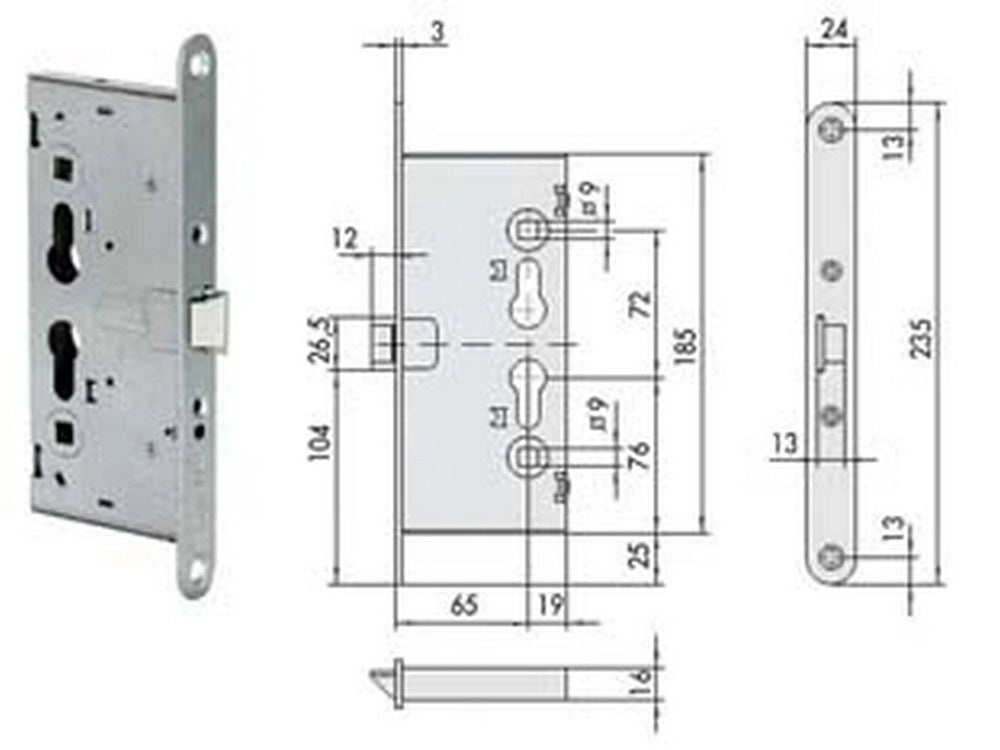 1pz elettroserratura infilare porte tagliafuoco antipanico 13110 mm65 cod:ferx.fer448413