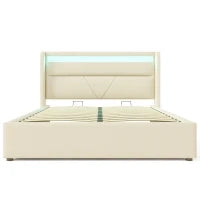 Rete per Letto Contenitore Matrimoniale con LED e Telecomando Struttura Imbottita idraulica, 140x200 cm,Bianco