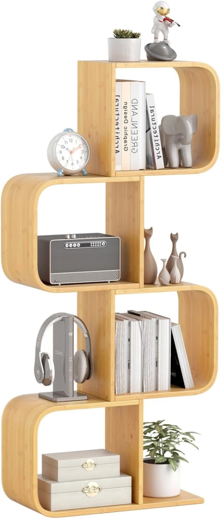 Libreria S a 3 Cubi, Scaffale in Bamboo, Salvaspazio Moderno Piccolo, per Soggiorno, Studio e Ufficio, 61 x 23 x 99 cm, Naturale (3 Livelli)