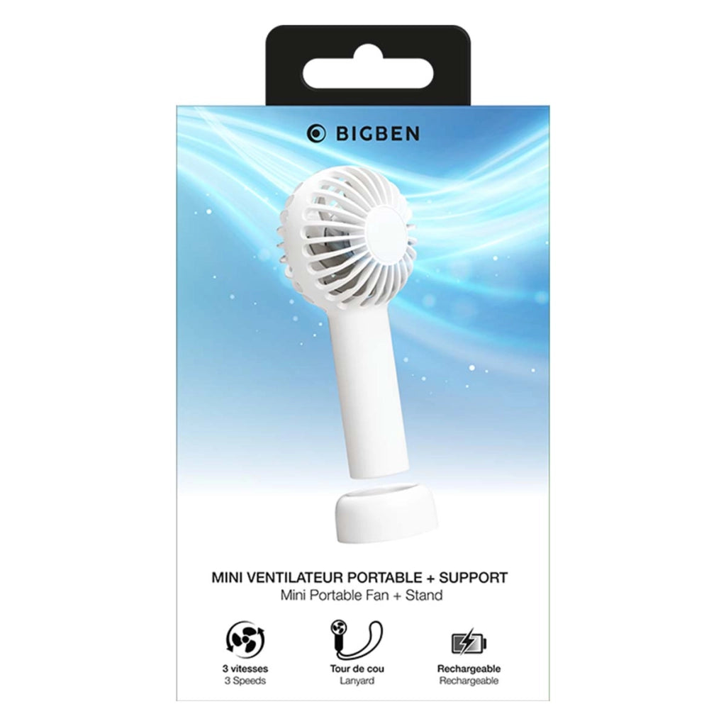 Mini Ventilatore Portatile 3 Velocità Ricaricabile con Supporto Rimovibile Bianco BigBen