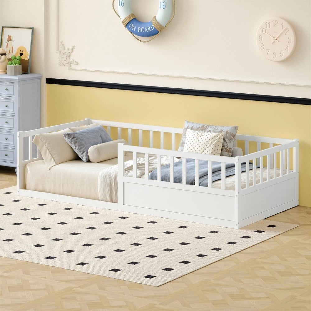 Letto Montessori per Bambini in Pino ¨C MINIMAL ¨C 90x200 Bianco, Rete a Doghe, Sponda