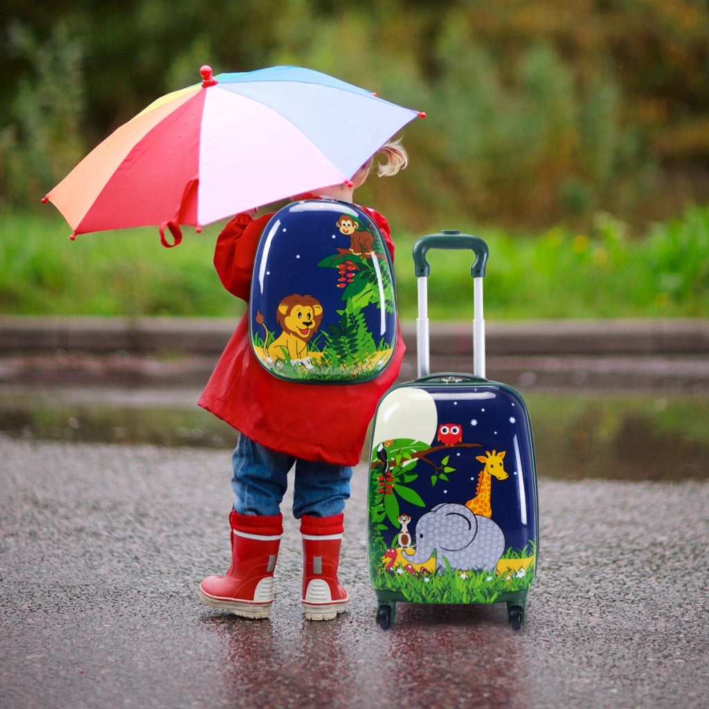 Set 2 in 1 Bagaglio viaggio per bambini con ruote + zaino Valigetta bimbo e zaino Verde-Bagagli e borse