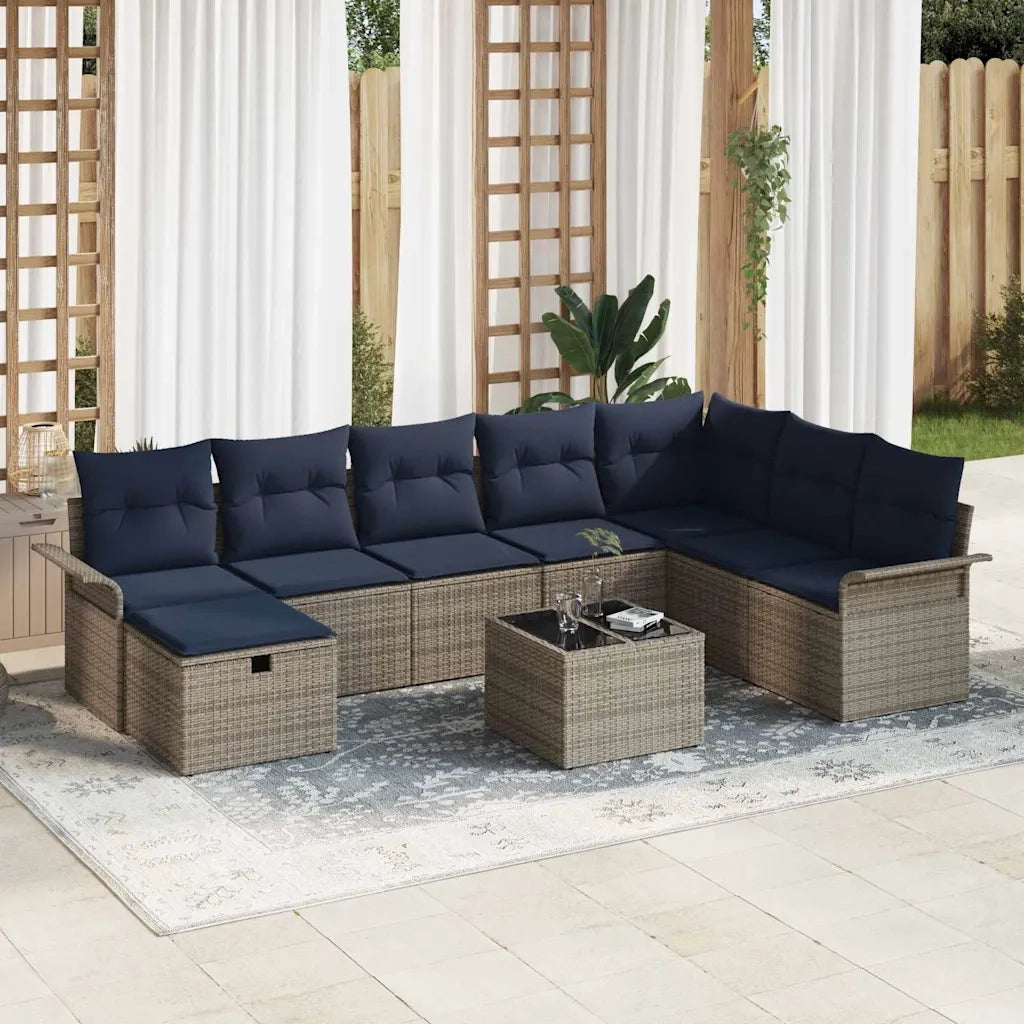 Set Divano da Giardino con cuscino 9 pcs Poly Rattan