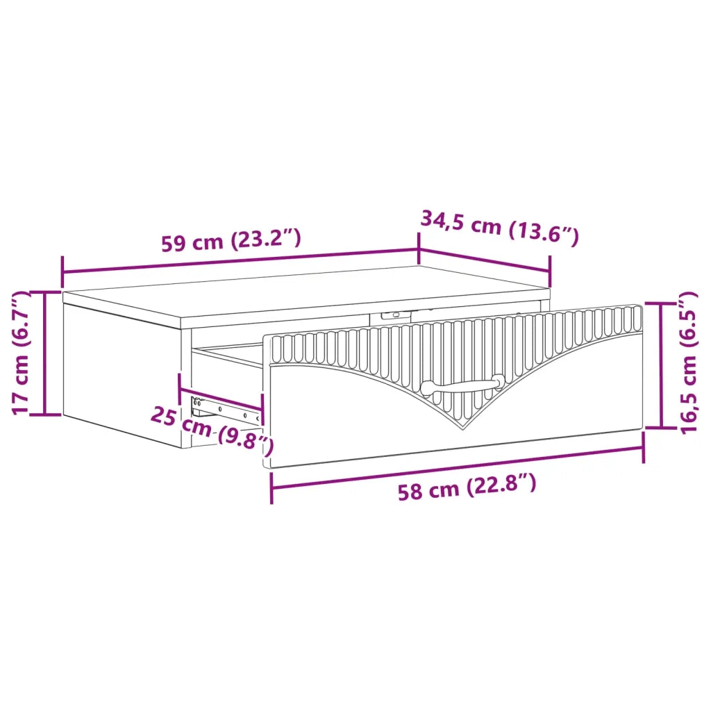 Tavolino da Parete Laterale Legno antico 59 x 34,5 x 17 cm 899003