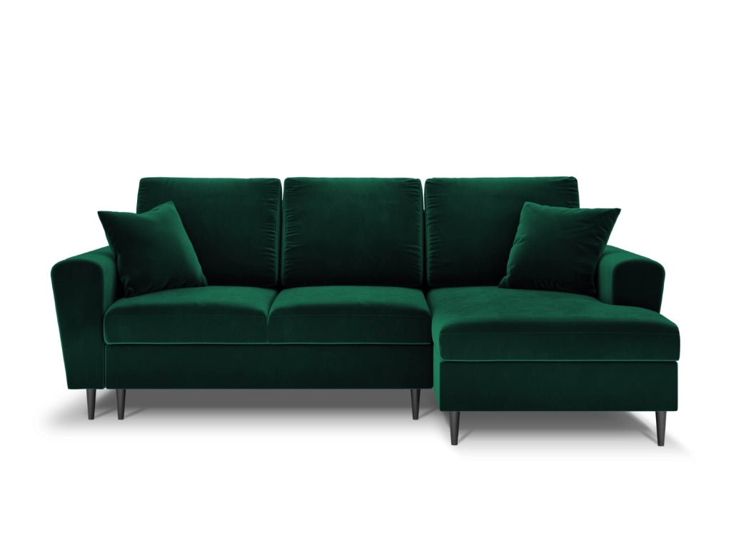 Cosmopolitan Design - Divano convertibile angolare destro con contenitore "Kyoto" 4 posti in velluto verde bottiglia 
