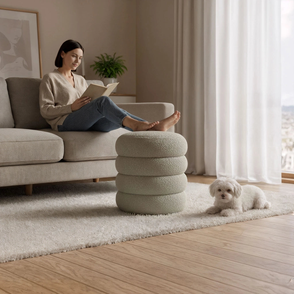 Pouf contenitore cilindrico in tessuto teddy 42 cm SNUGGO Moka